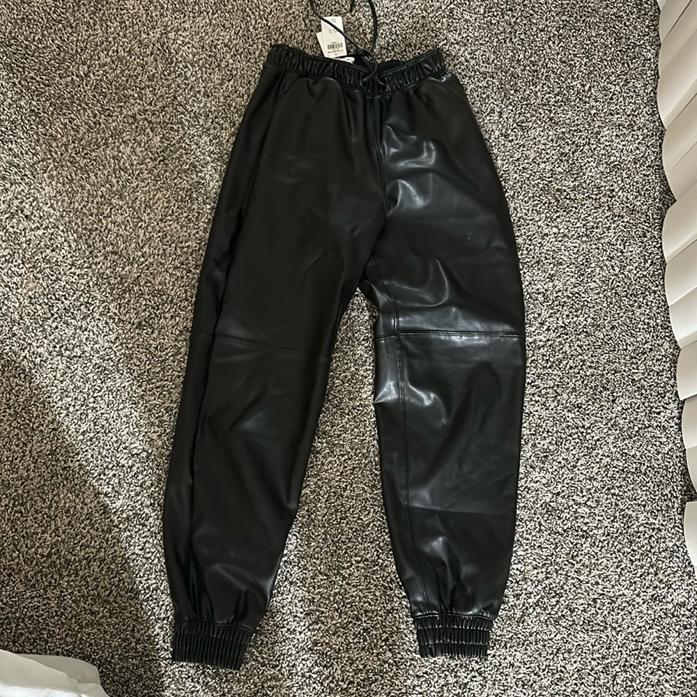 Abercrombie, black leather joggers